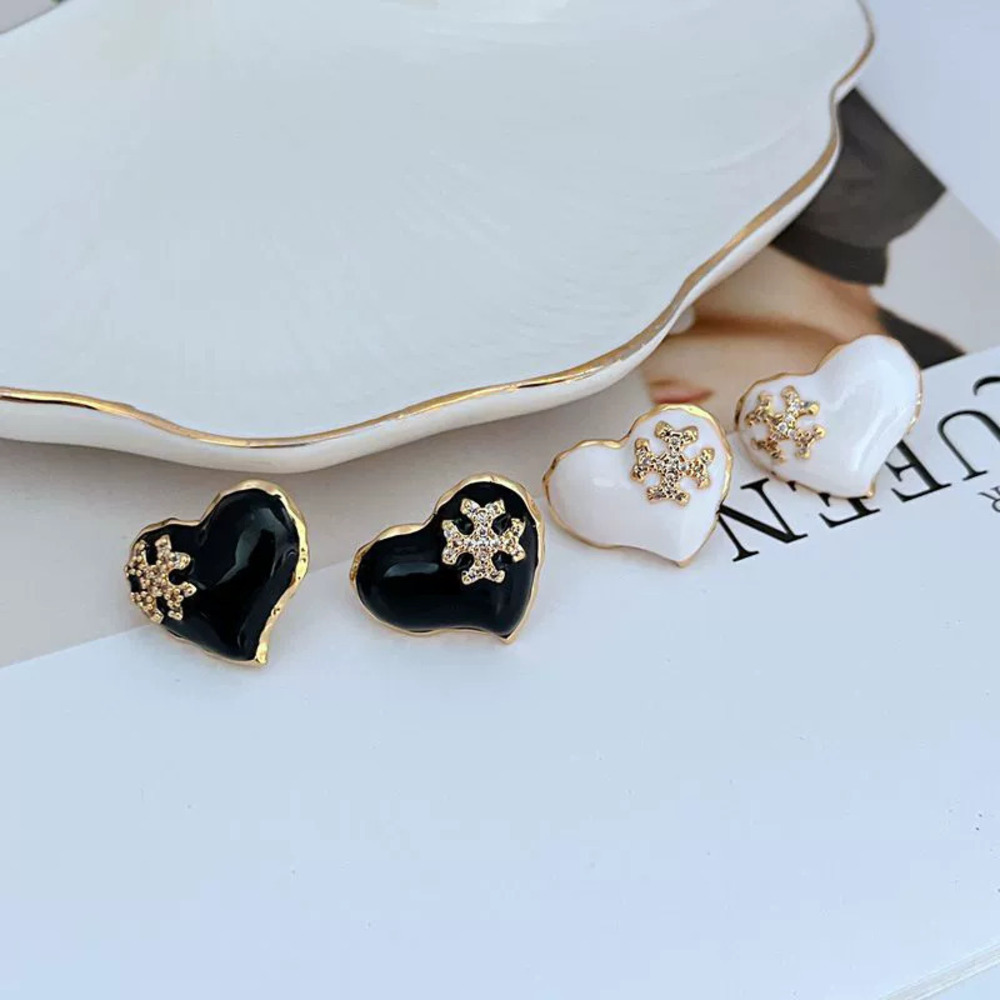 Tory Burch CZ Letter Heart Stud Earrings